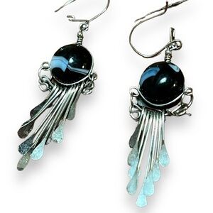 Boho Earrings Black Glass Dangle